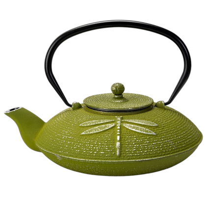 Green Dragonfly Design 37oz Cast Iron Tea Pot (1/8)
