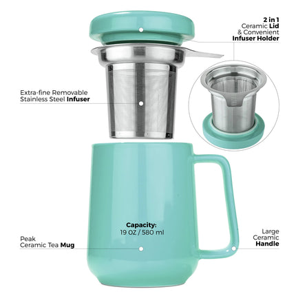 Peak Porcelain Ceramic Mug With Metal Infuser 19oz