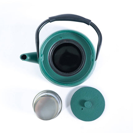 Modern Straight Edge Design Green 33oz Cast Iron Tea Pot (1/8)