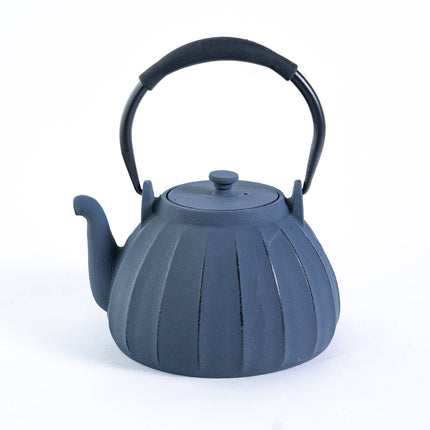 Vertical Lines Dark Gray 33oz Cast Iron Tea Pot (1/8)