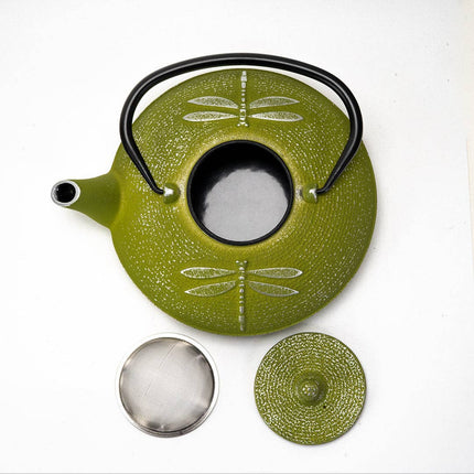 Green Dragonfly Design 37oz Cast Iron Tea Pot (1/8)