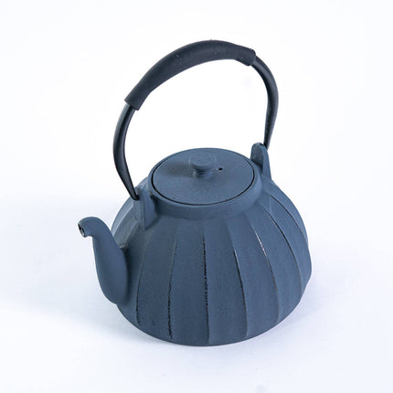 Vertical Lines Dark Gray 33oz Cast Iron Tea Pot (1/8)