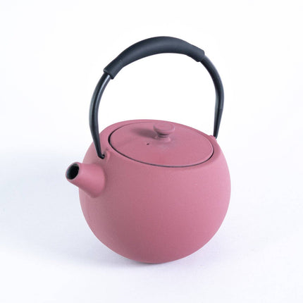 Pink Tilted Round Design 28oz Cast Iron Tea Pot (1/8)