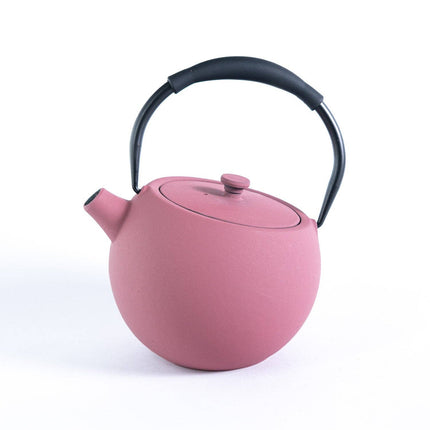 Pink Tilted Round Design 28oz Cast Iron Tea Pot (1/8)