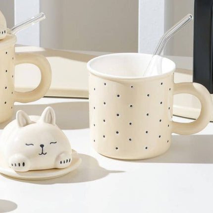 Rabbit 13oz Mug With Lid and Glass Straw (10/30)