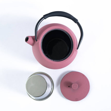 Pink Tilted Round Design 28oz Cast Iron Tea Pot (1/8)