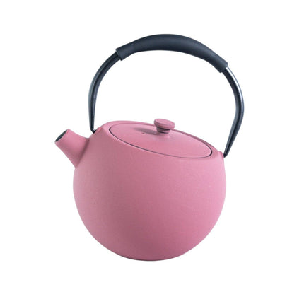 Pink Tilted Round Design 28oz Cast Iron Tea Pot (1/8)
