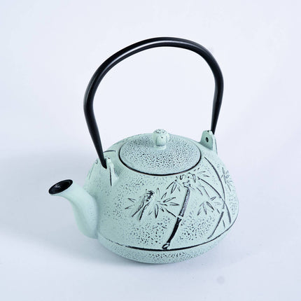 Mint Green Bamboo Design 40oz Cast Iron Tea Pot (1/8)
