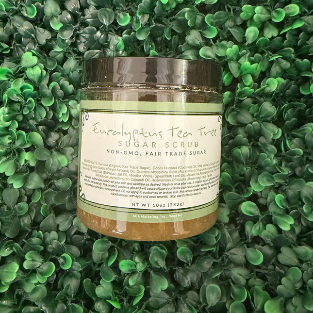 Eucalyptus Tea Tree Sugar Scrub- Non GMO Fair trade Sugar Scrub 10oz