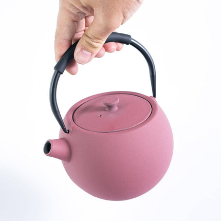 Pink Tilted Round Design 28oz Cast Iron Tea Pot (1/8)