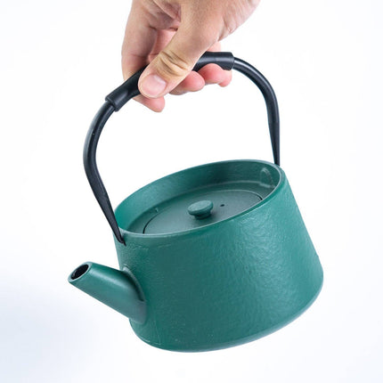 Modern Straight Edge Design Green 33oz Cast Iron Tea Pot (1/8)