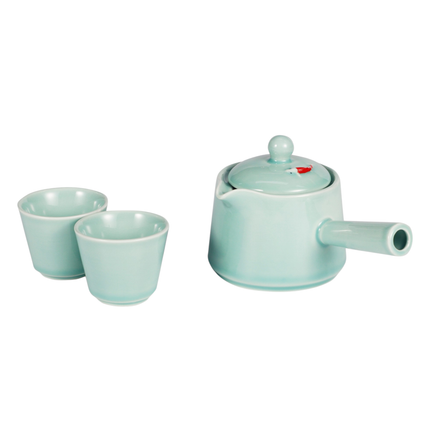 Japanese Koi Fish Kung Fu Tea Set 5.4oz Side Handle Tea Pot with 2 Cups Celadon Green (1/24)
